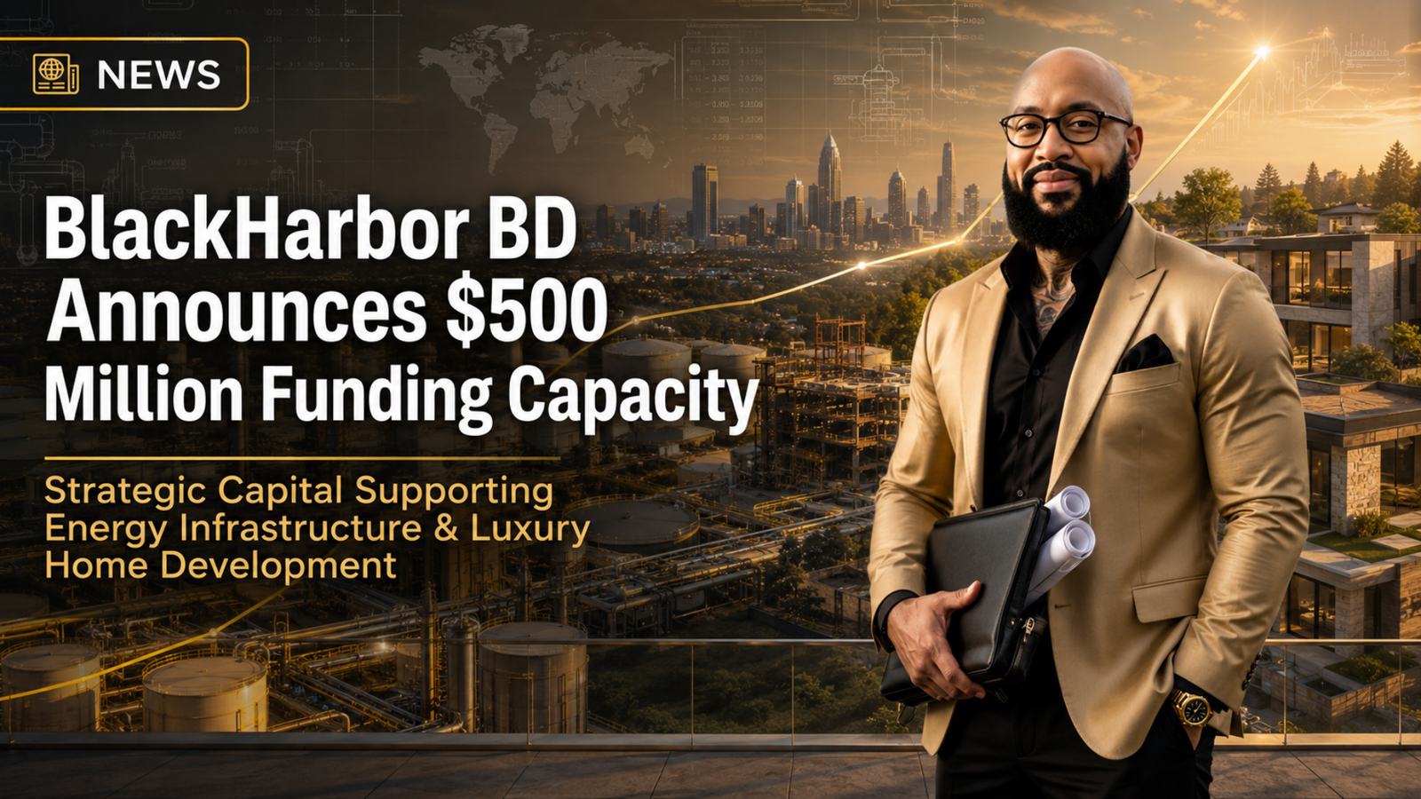 Zane Richardson featured in Black Harbor BD news announcing $500 million funding capacity for energy infrastructure and luxury home development