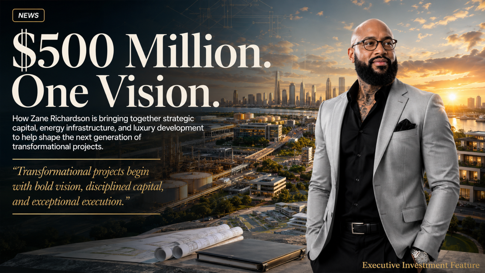 Zane Richardson featured in a $500 million executive investment feature highlighting strategic capital, energy infrastructure and luxury development